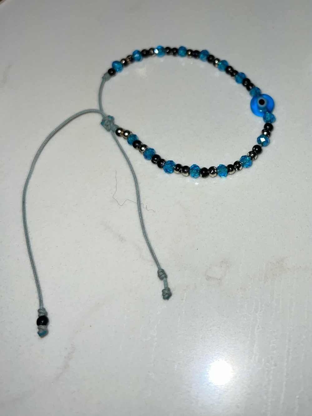 Handmade Blue Beaded Evil Eye Bracelet - Adjustable